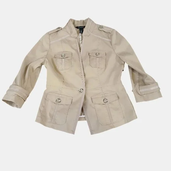 WHITE HOUSE BLACK MARKET Golden Tan Jacket with Satin & Button Details - Picture 6 of 11